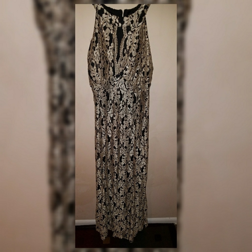 Gold Lace High-Neck Halter Mermaid Plus Size Gown